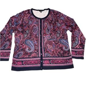 Talbots Charming Cardigan Size XL Purple Blue Vineyard Paisley Office Church‎